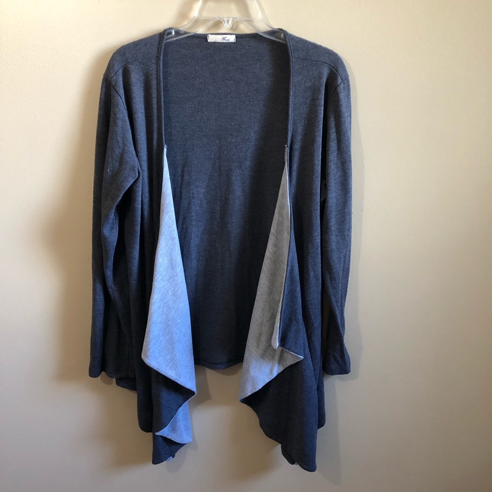 Open Cardigan Contrast Front Shawl Long Sleeve C